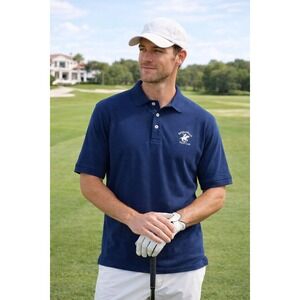 Beverly Hills Polo Club Navy Blue Polo Shirt Men Medium Cotton Classic Logo